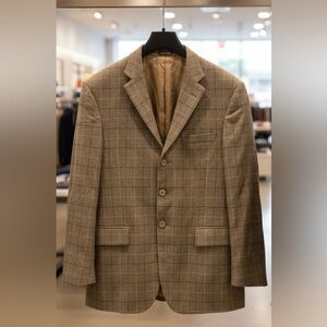 DAVID CHU Men's Tan Checkered Blazer 100% WOOL